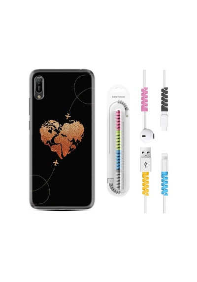 Huawei Y6 2019 Kılıf Kablo Koruyuculu Plane Heart 1721