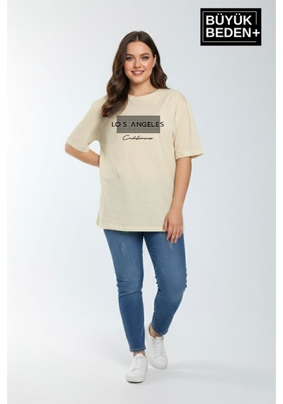 Superlife Kadın Büyük Beden Los Angeles Baskılı 3xl-6xl Bisiklet Yaka Tshırt Spr26btsk510-18 Bej Superlife Kadın Büyük Beden Los Angeles Baskılı 3xl-6xl Bisiklet Yaka Tshırt Spr26btsk510-18 Bej