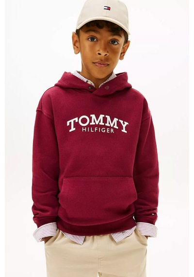 Tommy Hilfiger Erkek Çocuk Logolu Kapüşonlu Sweatshirt - Bordo Rich Cherry