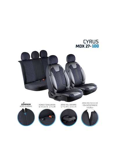 Mazda 929 Yarı Deri Oto Koltuk Kılıfı Ön Arka Set Cyrus Siyah Mavi Fs