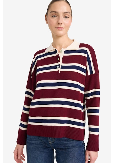 Defacto Oversize Geniş Kalıp Polo Yaka Çizgili Kazak G7178ax25wnbr467 Bordo-br467