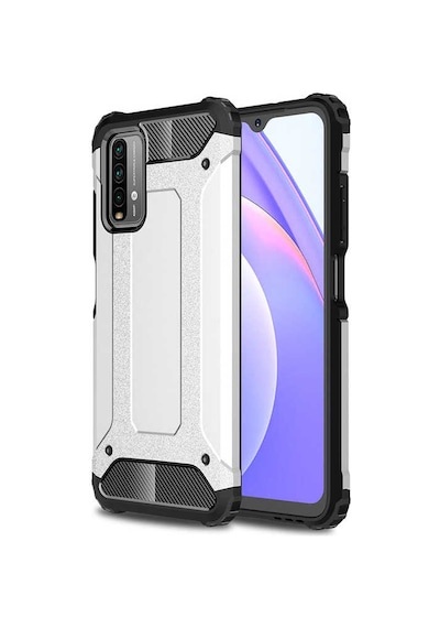 Noktaks - Redmi 9t Uyumlu - Kılıf Çift Katman Zırh Tank Crash Military Kapak - Gri Gri