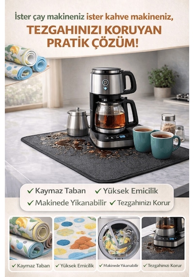 Çay Matı Çay Makinesi % 100 Mikrofiber Altlığı Su Emici Tezgah Koruyucu Kurulama Matı Çok Renkli