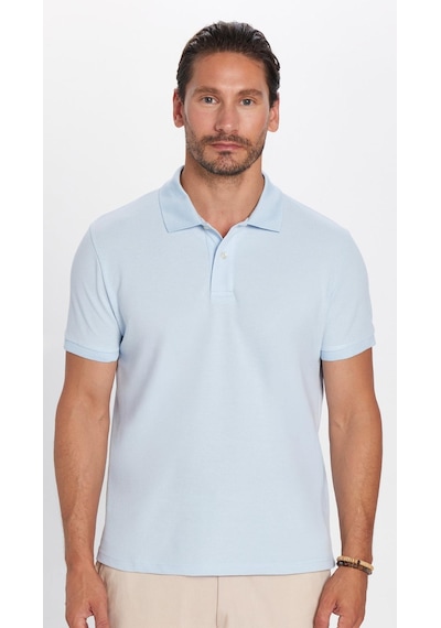 Tudors Erkek Slim Fit Dar Kesim %100 Pamuk Mavi Polo Yaka Tişört-32717 Mavi