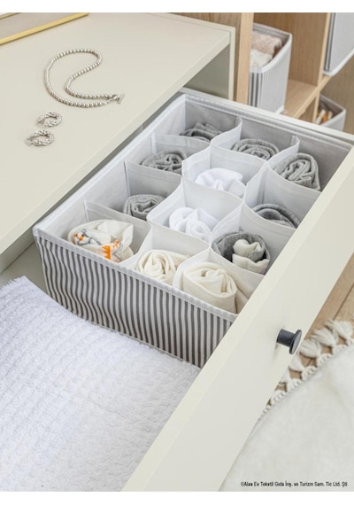 Çekmece Düzenleyici - Organizer - Hurç - Sepet Nefes Alabilen Kumaş 12 X 22 Beyaz Diğer