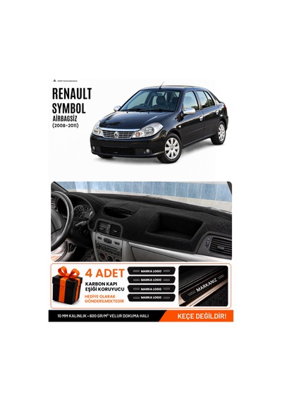 Renault Symbol Airbagsiz 2008-2011 Uyumlu Torpido Örtüsü, Torpido Kılıfı - Siyah - Re029