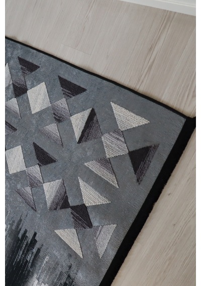 Arte Gri Nakışlı Kilim Dekoratif Salon Halısı Makinada Yıkanabili