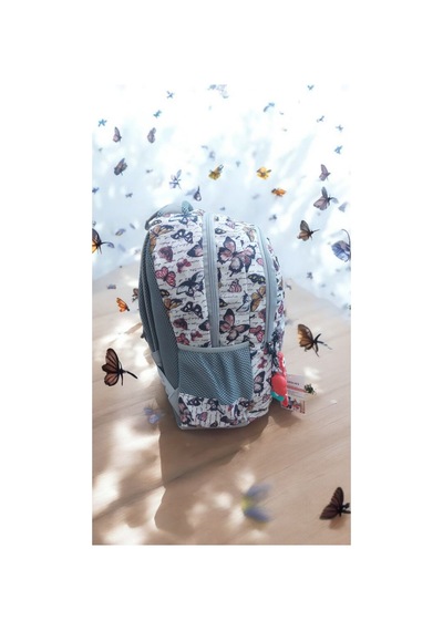 Butterflies Kelebekler Desenli Okul Çantası Ve Beslenme Çantası Maskot Anahtarlık Hediyeli Çok Renkli