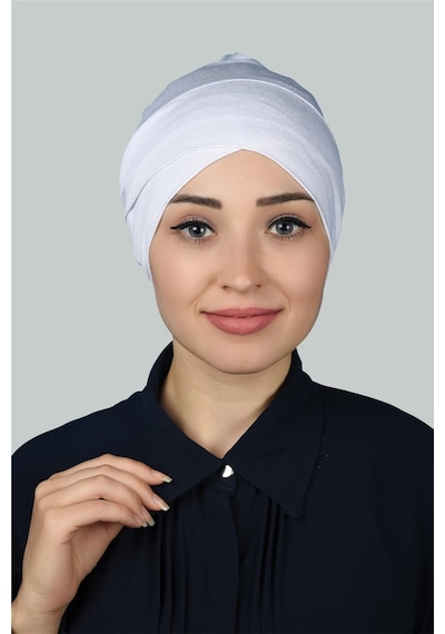 Altobeh Çapraz Dış Kadın Tesettür Bonesi Penye - Beyaz