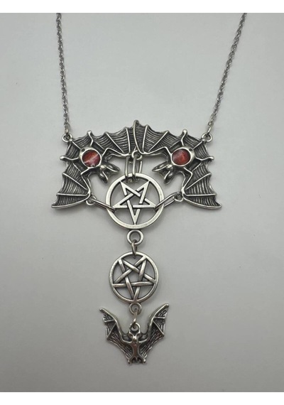 Şeytan Yarasa Ters Pentagram Unisex Gerdanlık Kolye Gotik Ve Mistik Tasarım Çok renkli