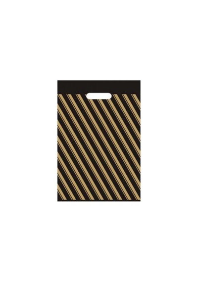 Mağaza Poşeti Çizgili Siyah Poşet No 2 50'li Diagonal Takviyeli Poşet 26x38 Cm