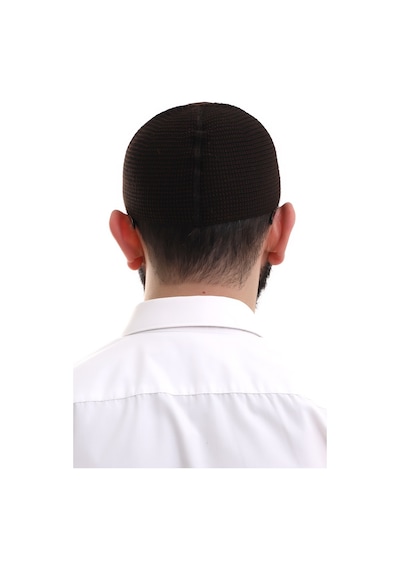 Kahverengi Kışlık Nokta Desenli Orlon Namaz Takkesi
