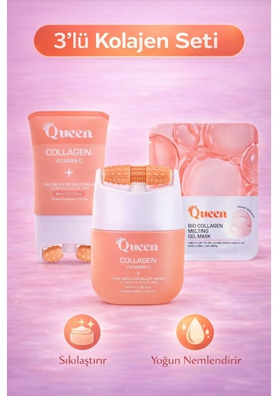 3 Lü Kolajen Cilt Bakım Seti Nemlendirici, Sıkılaştırıcı, Anti-aging Etkili Vitamin C Li Yüz & Boyun Kremi + Jel Maske