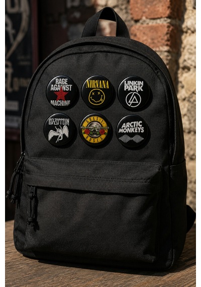 6 Lı Rock & Metal Rozet Seti 3 58mm Nirvana, Linkin Park, Led Zeppelin, Guns N Roses, Arctic Monkeys, Rage Against The Machine Çok Renkli