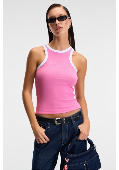 Ethıquet Selmıra Kadın Nakışlı Halter Yaka Slim Fit Kolsuz Pembe Atlet
