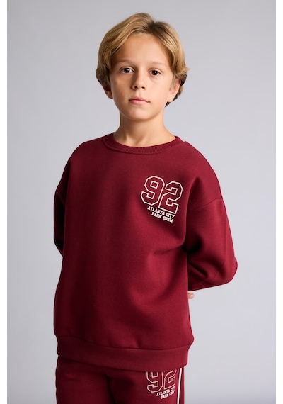 Defacto Bisiklet Yaka Numara Baskılı İçi Yumuşak Tüylü Kalın Sweatshirt Erkek Çocuk I6070a826wnbr248 Bordo-br248