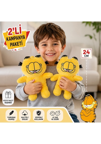 2li Paket Garfield Peluş Oyuncak 24 Cm Yumuşak Uyku Arkadaşı Yastık Peluş Karakter Figür Seti 2 Adet Sarı