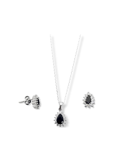 Oya Silver Minimal Oniks Taşlı Damla Gümüş Kadın Kolye Küpe Set