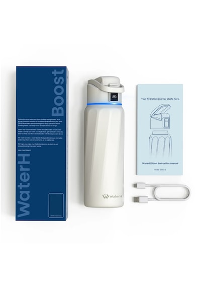 Waterh Boost Akıllı Termos Hidrasyon Takibi Yapan, Yalıtımlı 0.95 L / 32oz Akıllı Şişe Beyaz