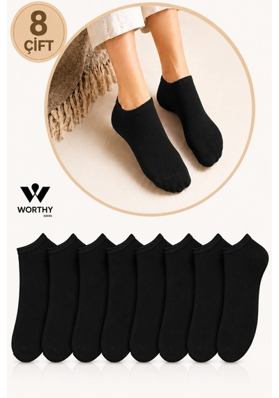 Worthy Socks 8'li Siyah Kısa Patik Bilek Çorap