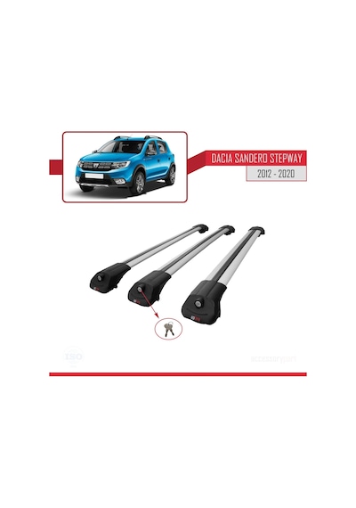 Dacia Sandero Stepway 2012-2020 Arası İle Uyumlu Ace-1 Ara Atkı Tavan Barı Gri 3 Adet Bar