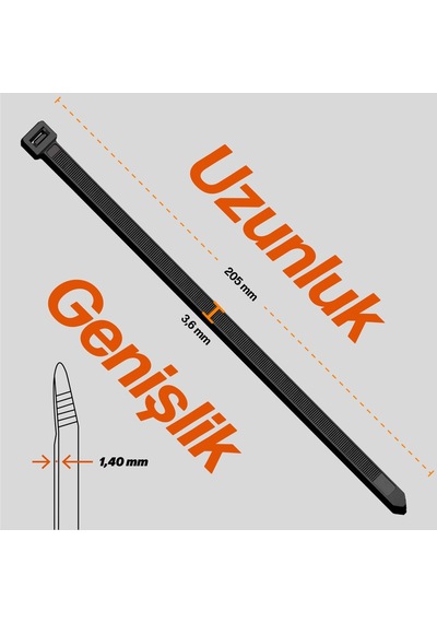 Chedı Kablo Bağları, 20 Cm 300'lü Paket Çok Amaçlı Kullanım, Premium Kalite Siyah Kablo Klipsi