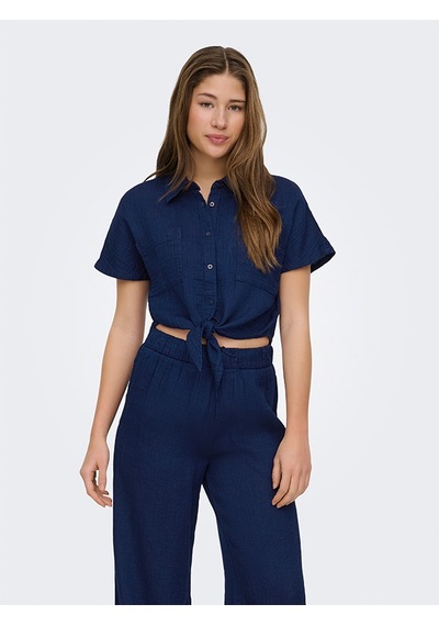 Only Onlleonı Seersucker Cap Knot Shırt Wvn Kadın Blue Gömlek - 15367290 Mavi