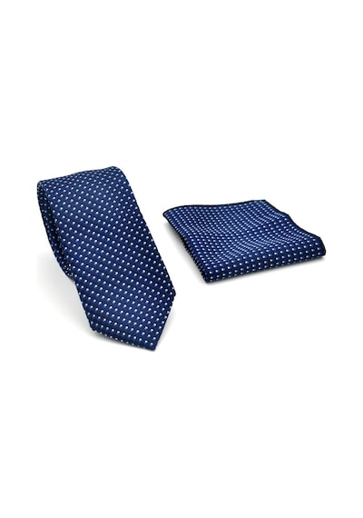Gaffy Beyaz Küçük Kare Desenli Lacivert Dokuma Kumaş Mendilli Slim Fit Kravat // Sdk-2511-2 Lacivert