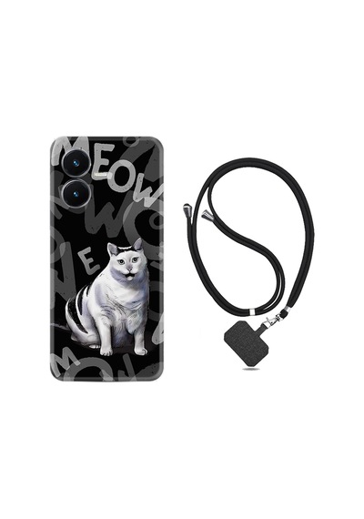 Vivo Y22S Kılıf İpli Boyun Askılı Desenli Silikon Meowww 1846