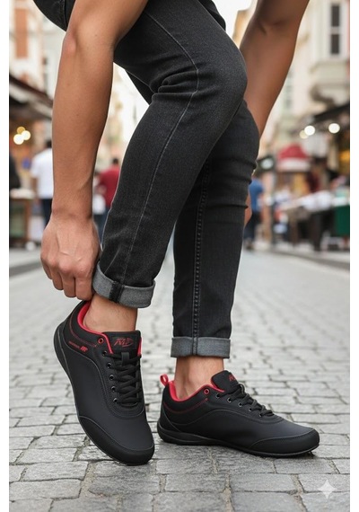 M.P 252 7332 Rahat Esnek Sneaker Erkek Ayakkabı Siyah - Kırmızı