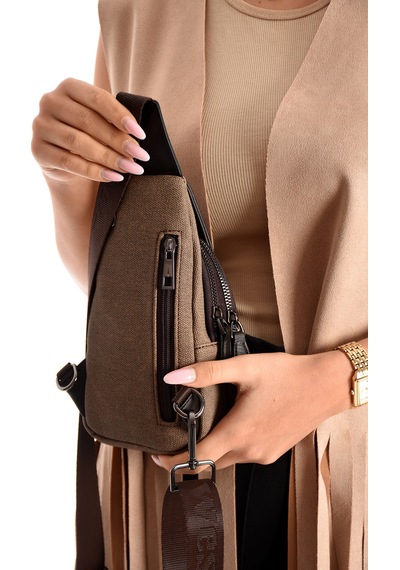 Westpolo Unisex Vegan Deri Çapraz Göğüs Ve Omuz Çantası Body Bag - 7044kes Kahverengi