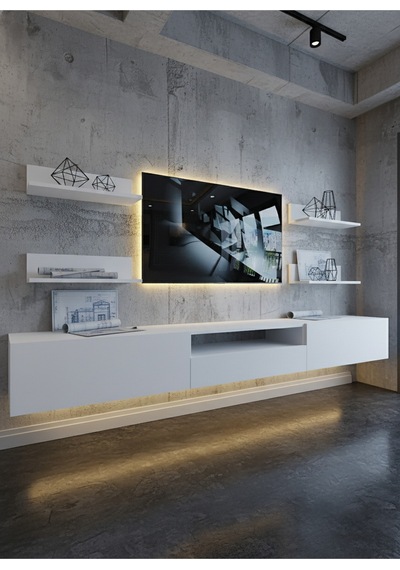 Resital Ledli Duvara Monte Tv Sehpası - Beyaz - W6017-1 Resital Ledli Duvara Monte Tv Sehpası - Beyaz - W6017-1
