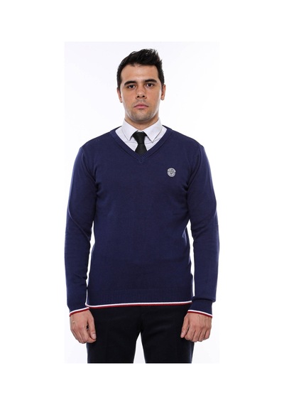 Wessi V Yaka Slim Fit Triko - Lacivert