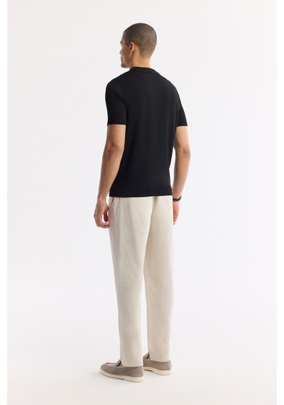 Avva Erkek Siyah Polo Yaka Düğmeli Fitilli Rayon Triko Regular Fit T-shirt A51y5001