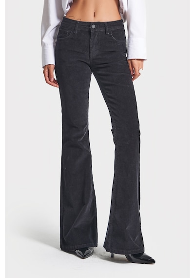 Itsbasic Kadın Siyah Renk 26w5-1 Low Waist Flare Fit İnce Fitilli Velvet Kadife Kumaş Pantolon