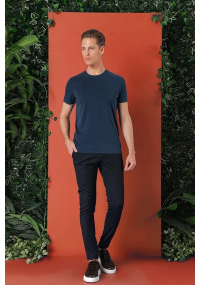 Efor Slim Fit Bisiklet Yaka %100 Pamuk Lacivert Tişört Ts 878 Lacivert