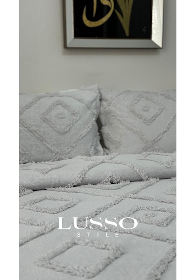İskandinav Jasmin 3 Parça Çift Kişilik Yatak Örtüsü Gri