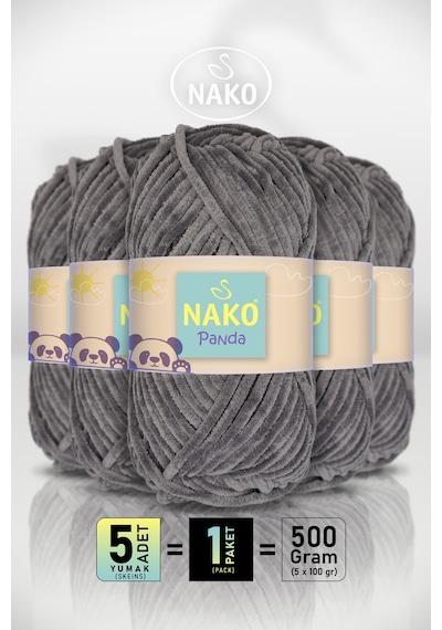 Panda - Kale Taşı 3095 - 5'li Paket - 100gr/120m - Kadife El Örgü İpi - Amigurumi Punch İpi