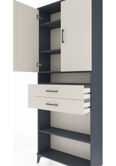 Arges Dolap 5 Raflı 2 Çekmeceli 2 Kapaklı 88x30x221 Antrasit-aytaşı Antrasit