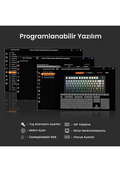 Aula F75 Max Mekanik Kablosuz Ve Kablolu Gaming Oyuncu Klavyesi Rgb Tkl Reaper Switch Hot Swap Makrolu Desenli Siyah
