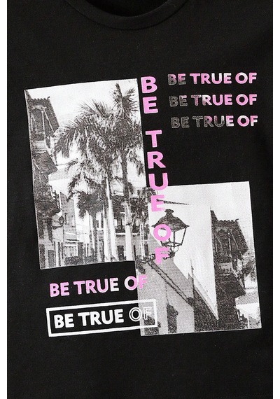 Uyguntarz Çocuk True Of Baskılı Pamuklu Tshirt Siyah