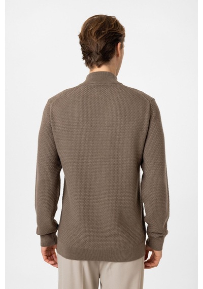 Back And Bond Vizon Regular Fit Desenli Dik Yaka Yarım Fermuarlı Triko Kazak