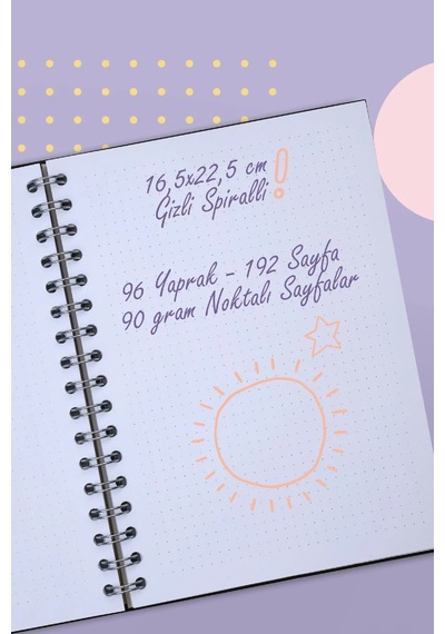Vj Canvas Gizli Spiralli Defter 16,3 22,2 96 Yp. 100 Gr. Lastikli Noktalı Bej