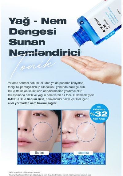 Dashu Blue Sedum Skin Ölü Deri Ve Fazla Sebumu Arındıran Hyalüronik Asit İçerikli Nemlendirici Tonik 150 ML