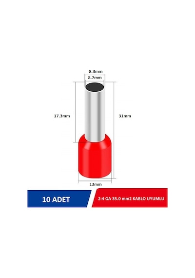 2-4 Ga Kablo İçin Oto Amfi Ve Blok Giriş Ucu 10 Adet