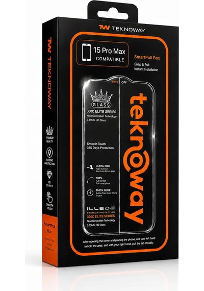 Teknoway İllede Apple Uyumlu iPhone 15 Pro Max Ekran Koruyucu Tam Kaplama Şeffaf
