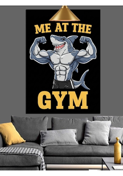 Siyah Beyaz Yazılı Spor Salonu Posteri "me At The Gym" Dekoratif Kanvas - Mdf Ahşap Tablo