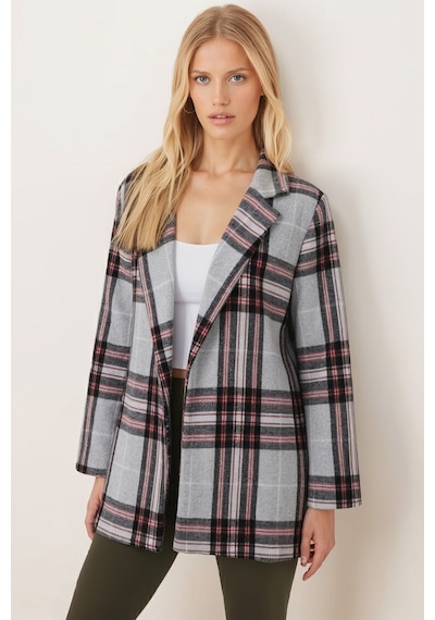 Armonika Kadın Gri Erkek Yaka Yanları Yırtmaçlı Oversize Ceket Arm-26k001009