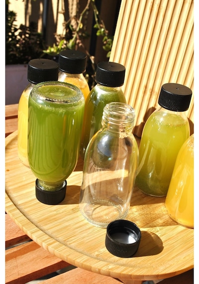 10 Adet Cam Şişe 125 Ml Detoks Gınger Shot Şişesi Detox Meyvesuyu Siyah