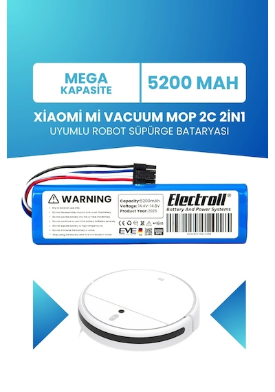 Xiaomi Mi Vacuum Mop 2c 2in1 Uyumlu Batarya Mega Kapasite 5200mah Robot Süpürge Pil Xmstjqr2c